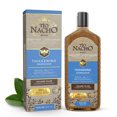 Acondicionador engrosante Tio Nacho con jalea real, botella visible para uso diario.
