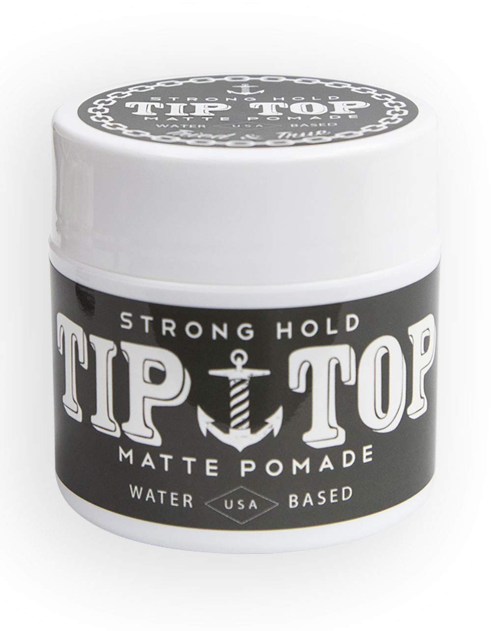 TIP TOP Pomada Matte a base de agua, foco en la botella, acabado mate y fijación duradera.