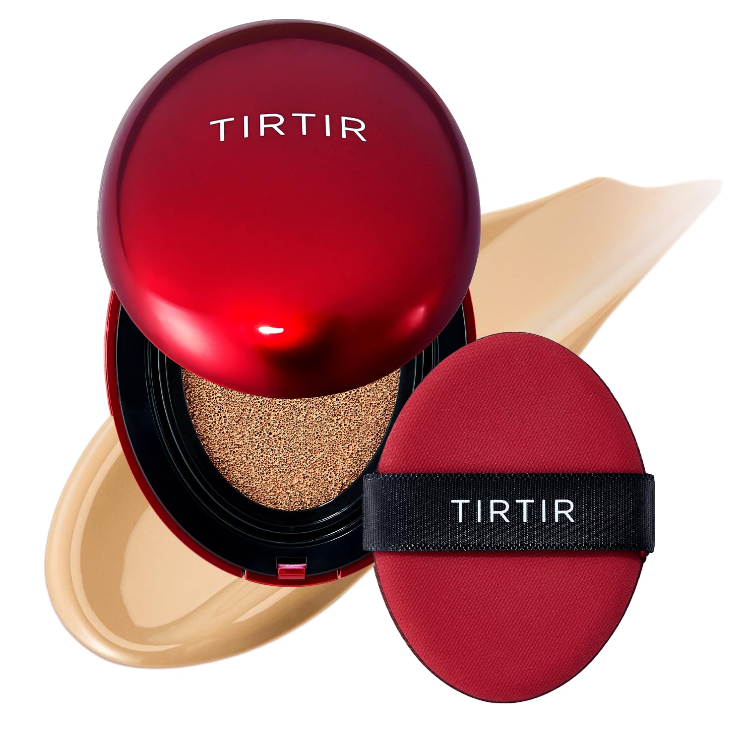 TIRTIR base en cojín rojo, empaque elegante para retoques diarios.