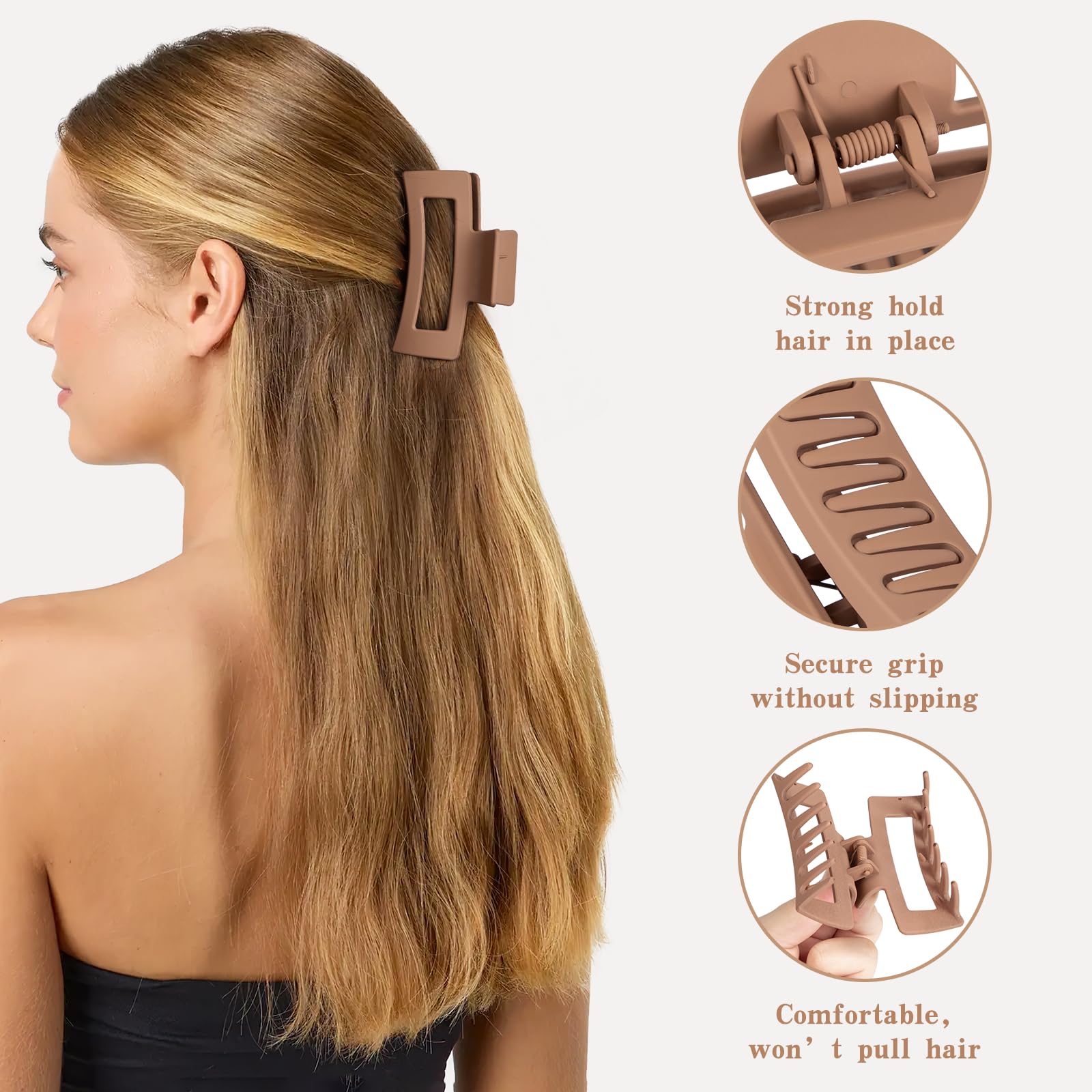 Clip Tisenla para cabello grande khaki, sujeción fuerte para cabellos gruesos