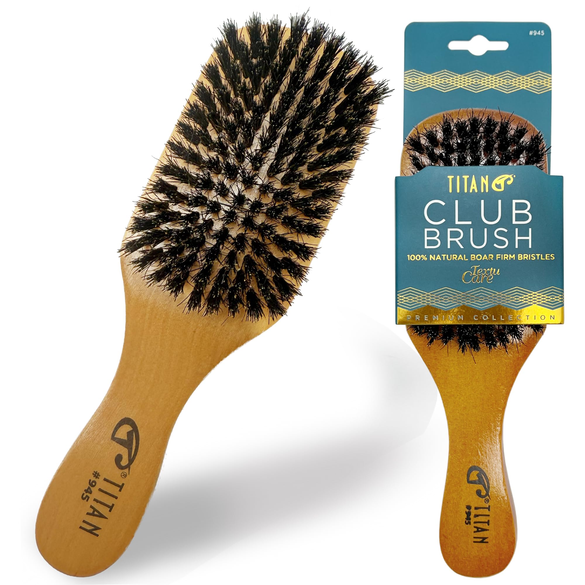 Titan Club Wave Brush con cerdas de jabalí naturales para distribución de aceites y suavidad