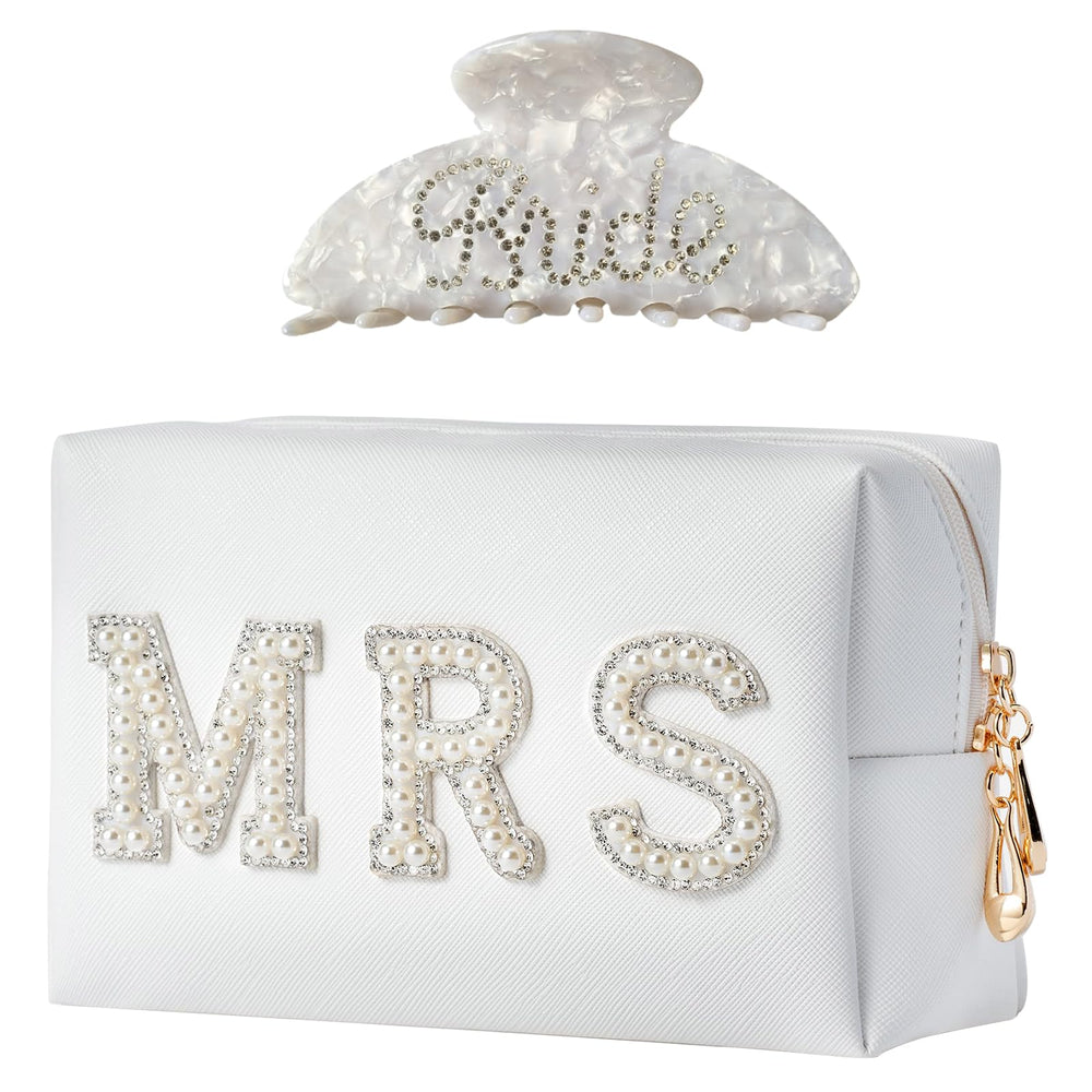 Tkifoda bolso cosmético blanco con perlas y cristales, ideal para viaje diario