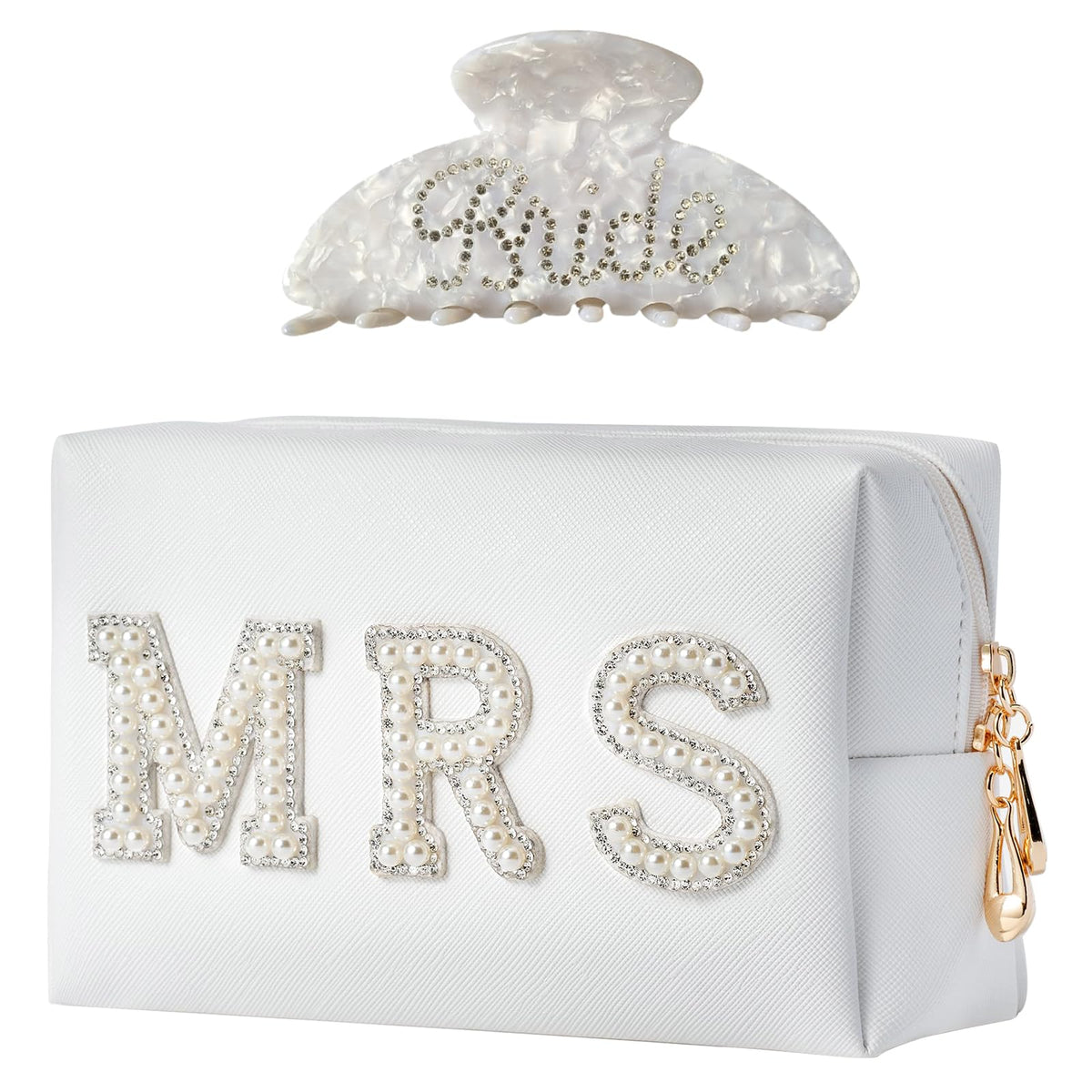 Tkifoda bolso cosmético blanco con perlas y cristales, ideal para viaje diario