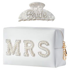 Tkifoda bolso cosmético blanco con perlas y cristales, ideal para viaje diario