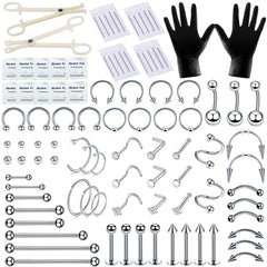 Kit TKKUY 94 piezas para piercing, profesional y seguro para uso clínico o artesanal