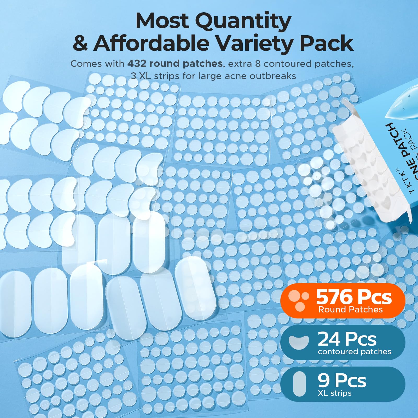 TKTK 609 8 mm dots patch on cheek for precise blemish coverage.