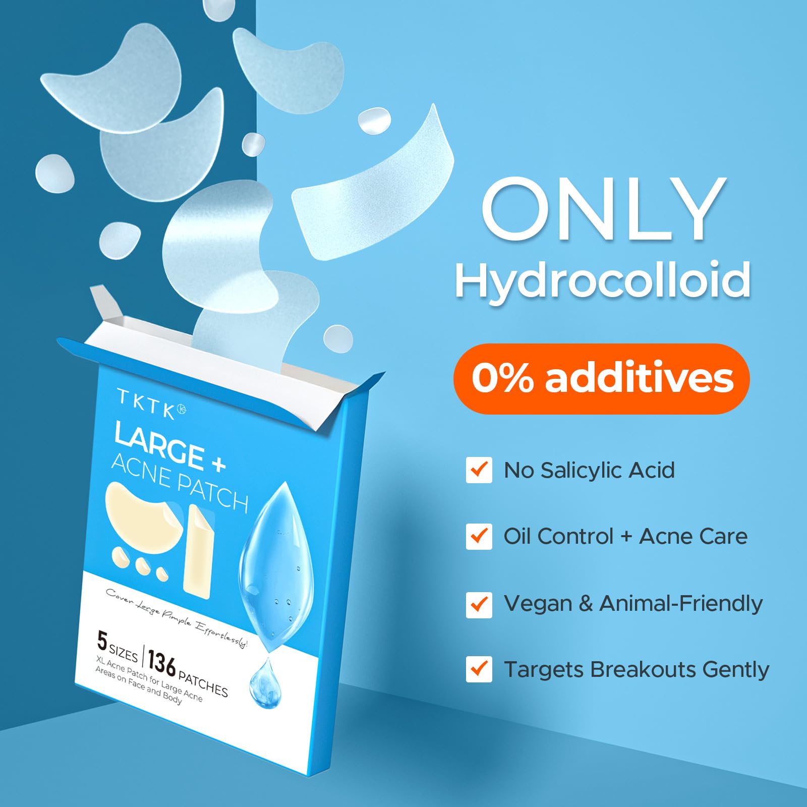 TKTK hydrocolloid absorption creates a barrier while drawing out gunk.