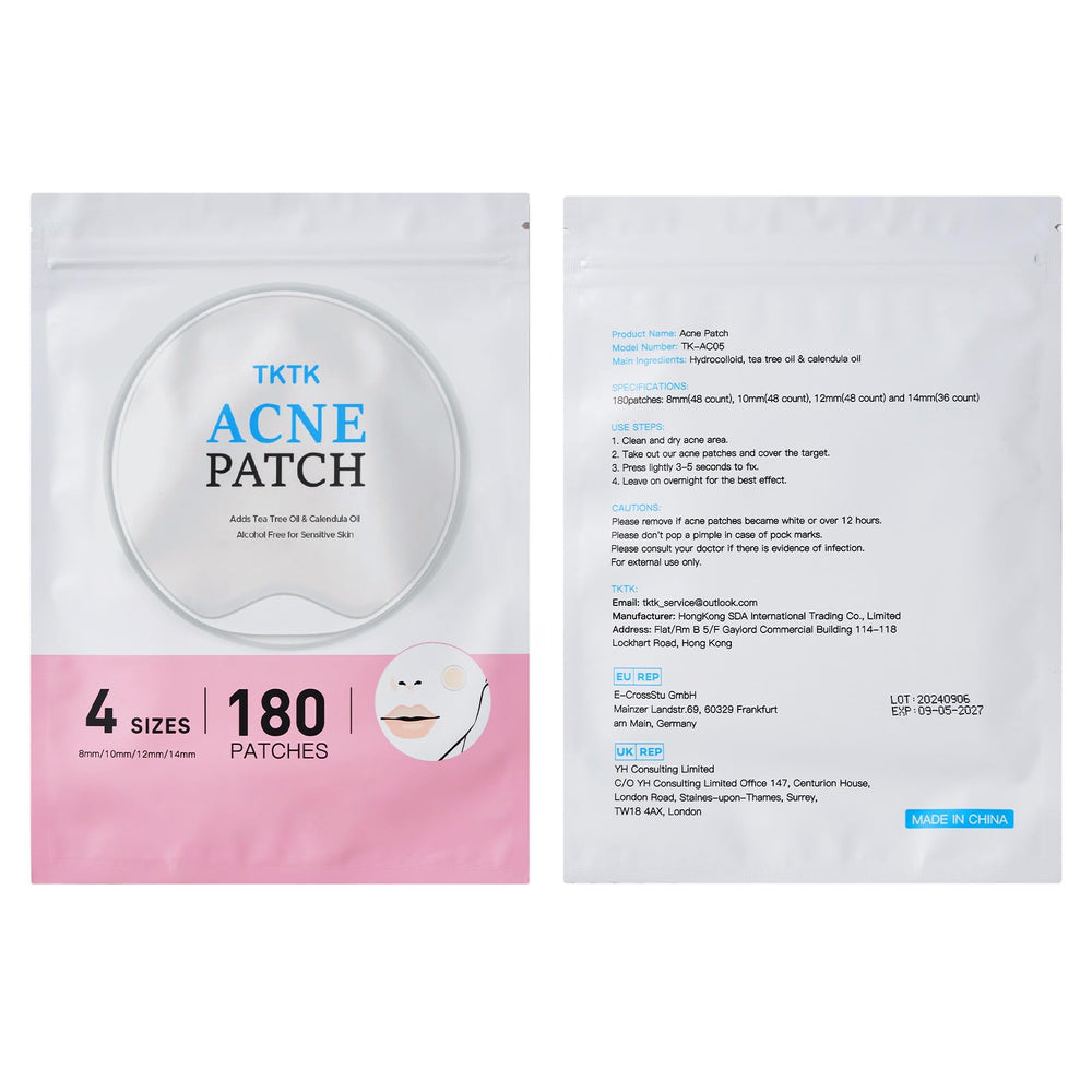 TKTK clear patches blend with skin for day use.