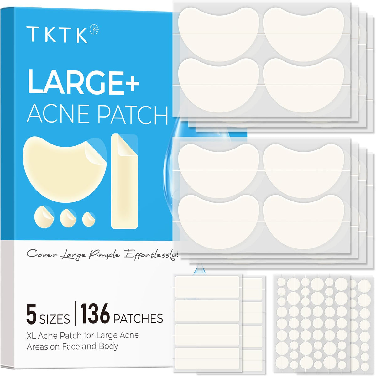 TKTK large hydrocolloid chin patches for XL contouring, fitting the jawline and absorbing oil.