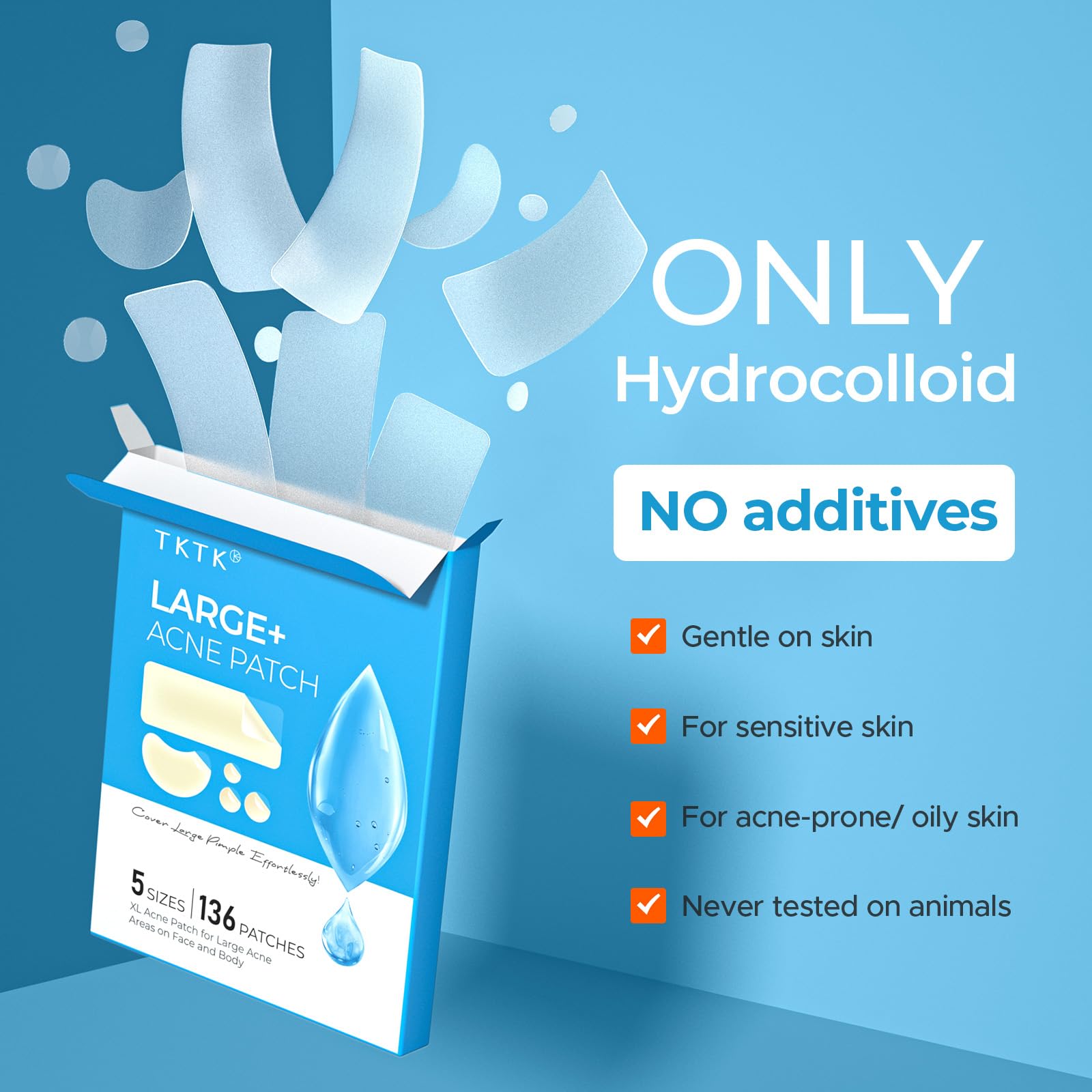 Parches hidrocoloides sin fragancias de TKTK, aptos para piel sensible.