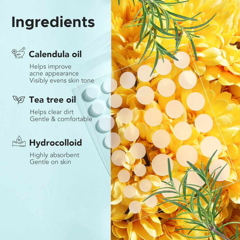 TKTK Pimple Patch features tea tree and calendula oils for skin-friendly care.