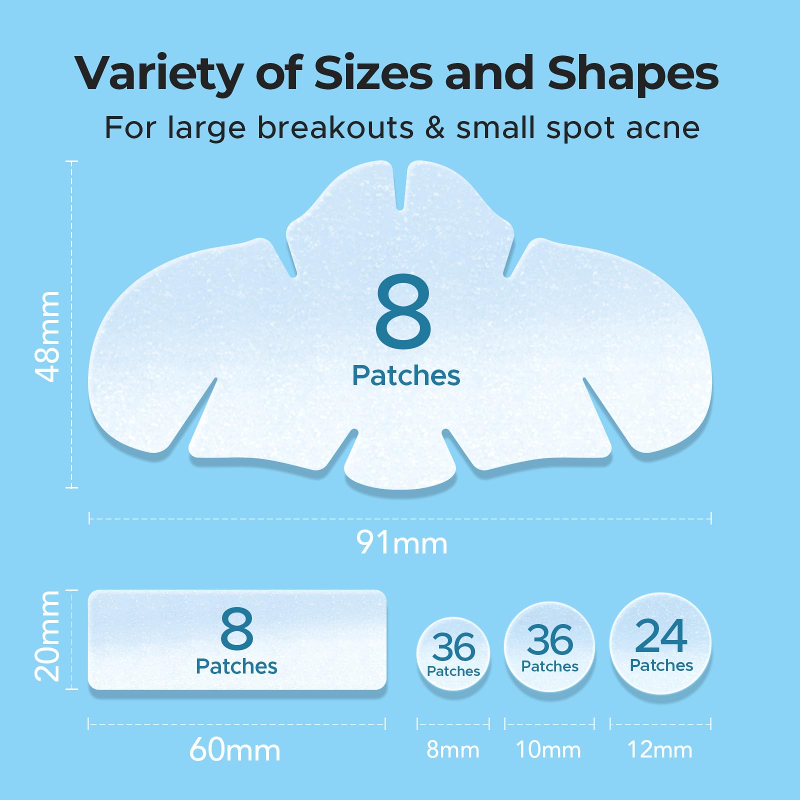 Puntos acne redondos TKTK para uso nocturno y claridad.