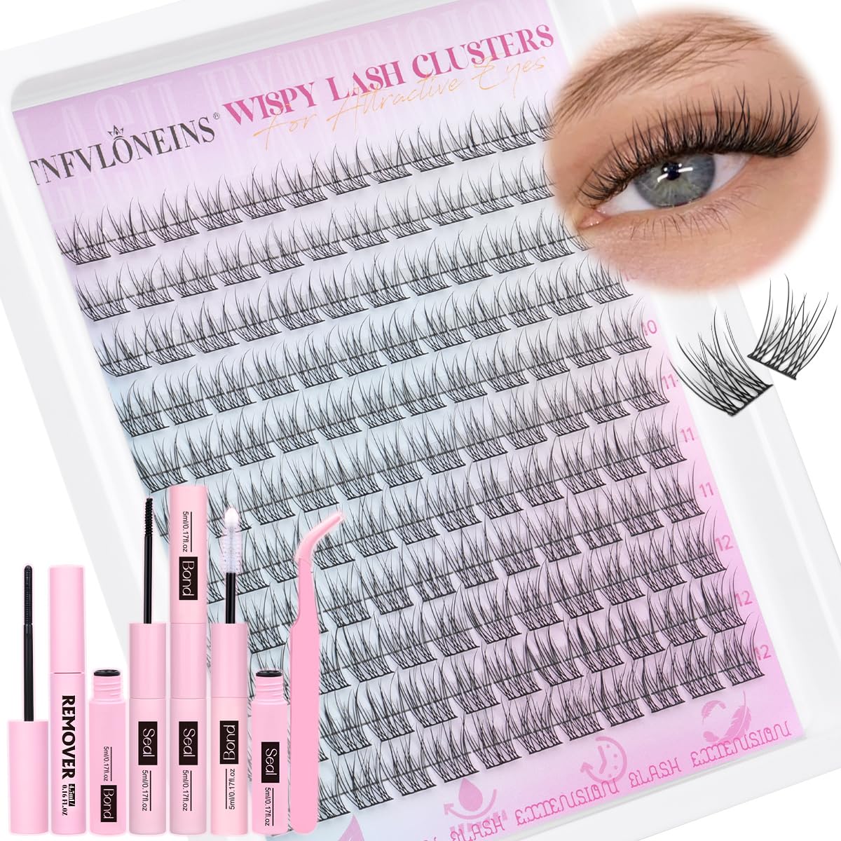 TNFVLONEINS kit pestañas ligeras 9-12mm para un look natural en casa