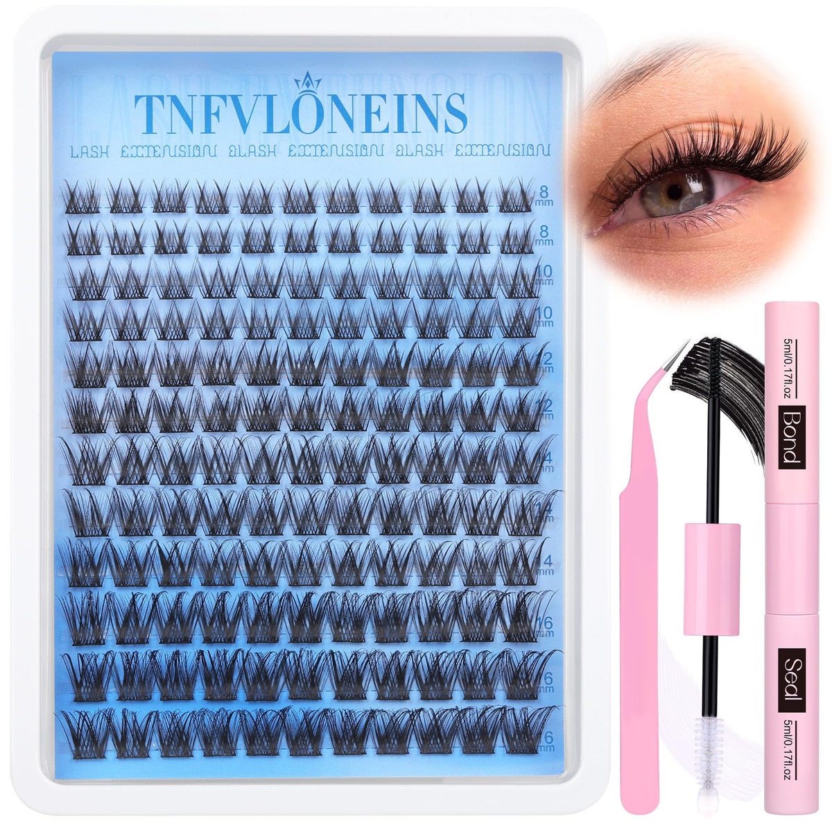 TNFVLONEINS conjunto racimos pestañas naturales 8-16 mm para una apariencia suave