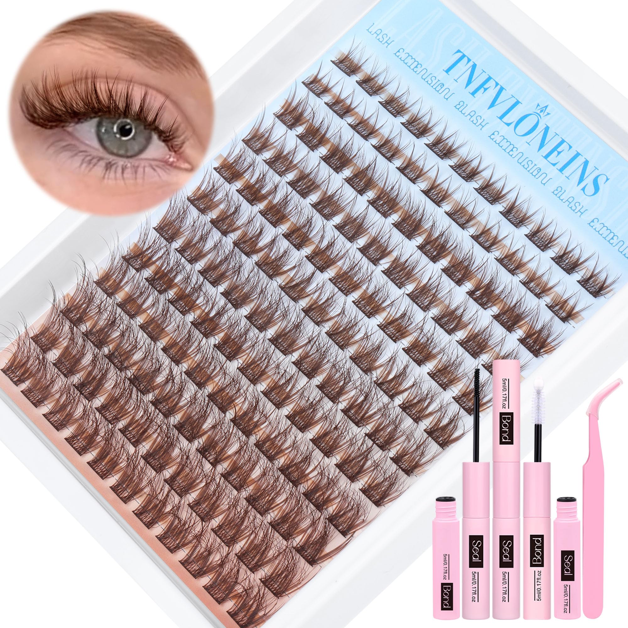 TNFVLONEINS kit de racimos pestañas marrón natural para look diario suave