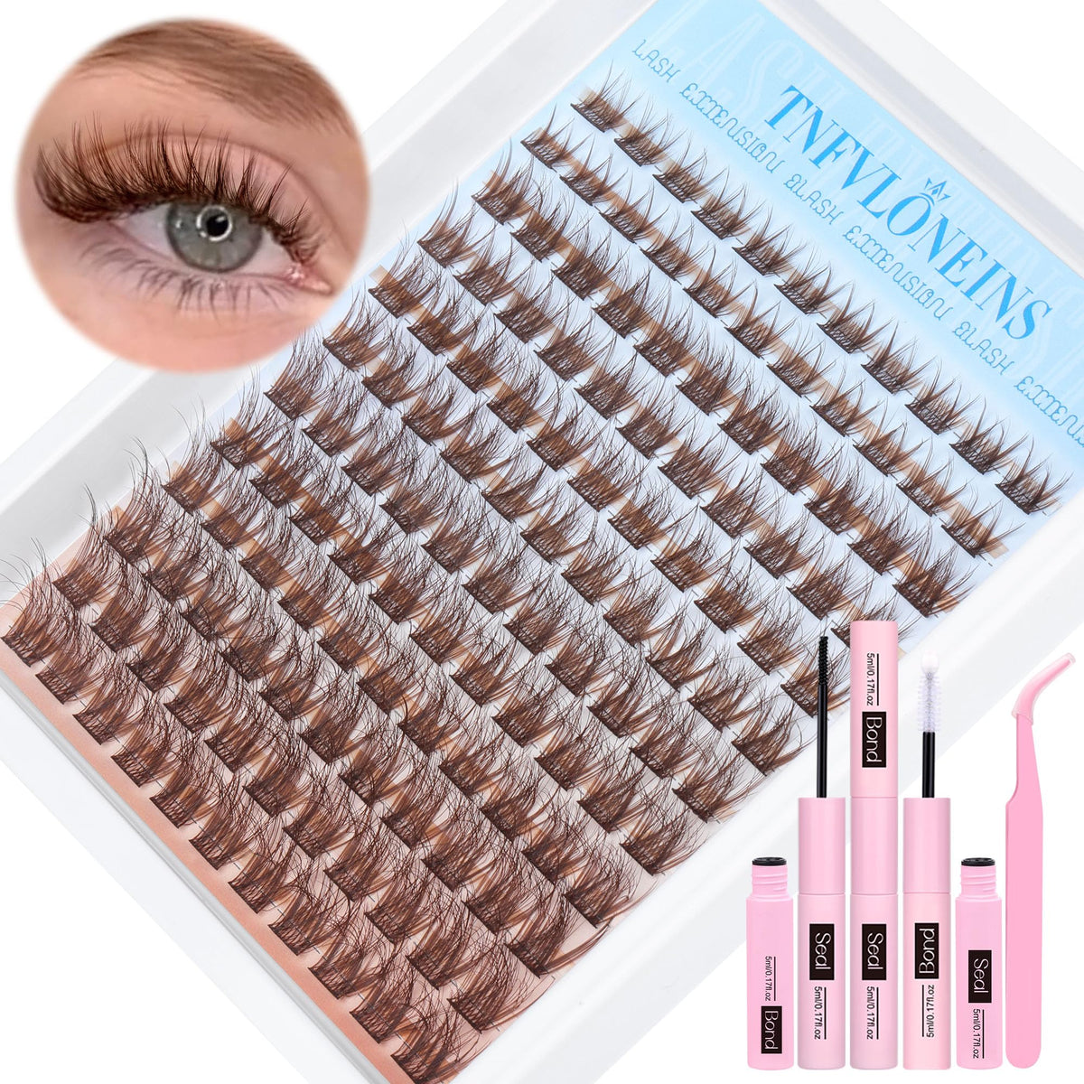 TNFVLONEINS kit de racimos pestañas marrón natural para look diario suave