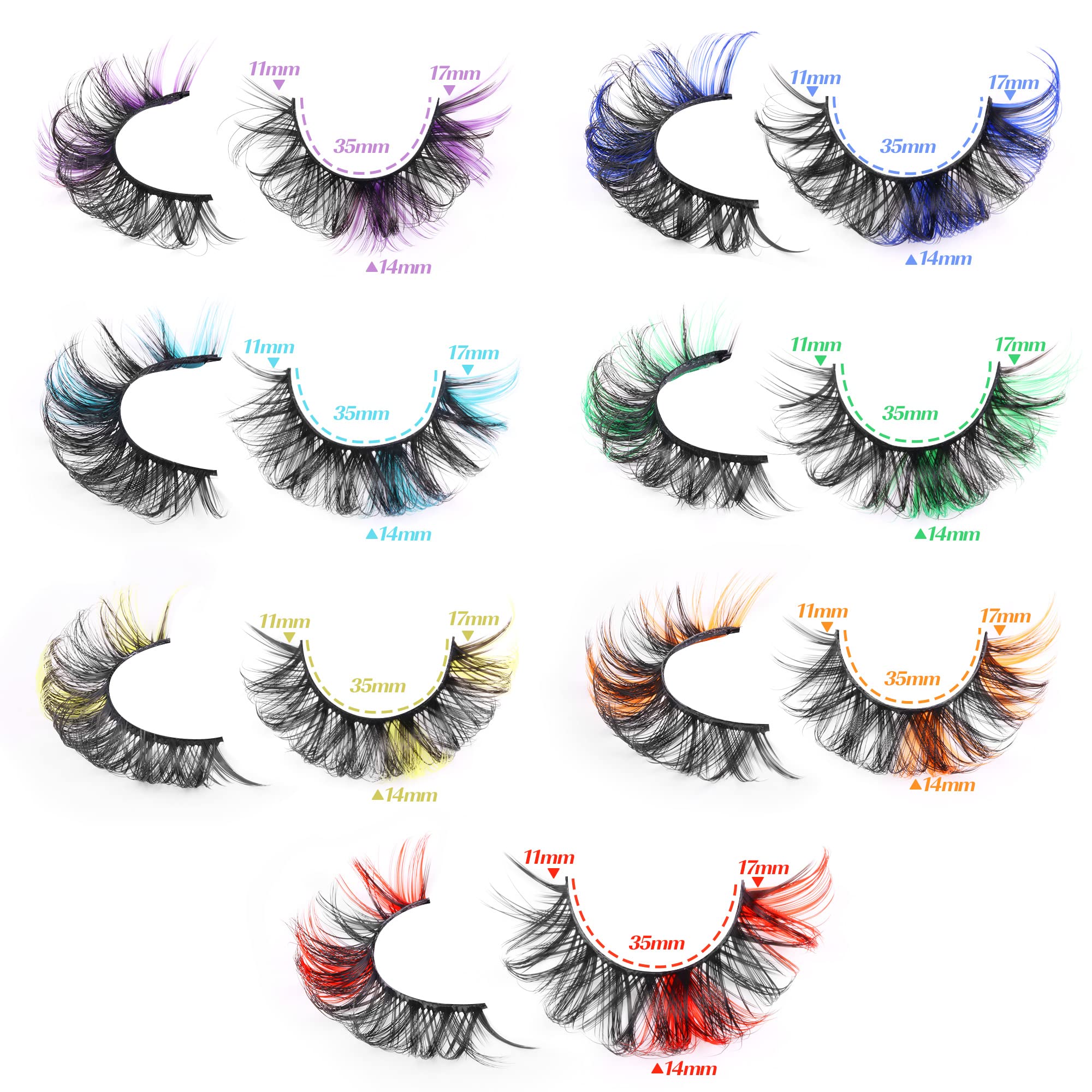 Pestañas coloridas de TNFVLONEINS para combinar con maquillajes diarios.