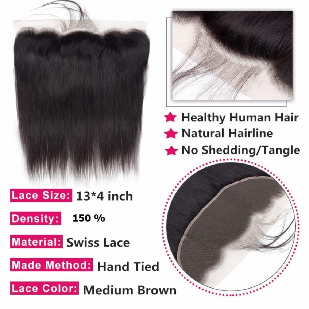 TNICE frontal de encaje 13x4, pelo Remy natural, suave y resistente