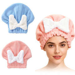 Toalla para cabello microfibra con capar arco rosa para secado suave y rápido.