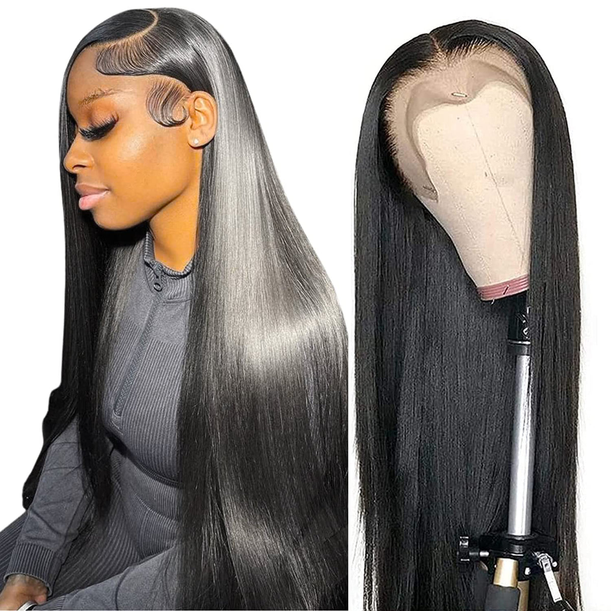 Peluca Tobasew con encaje 13x6 frontal liso, cabello humano, apariencia natural.