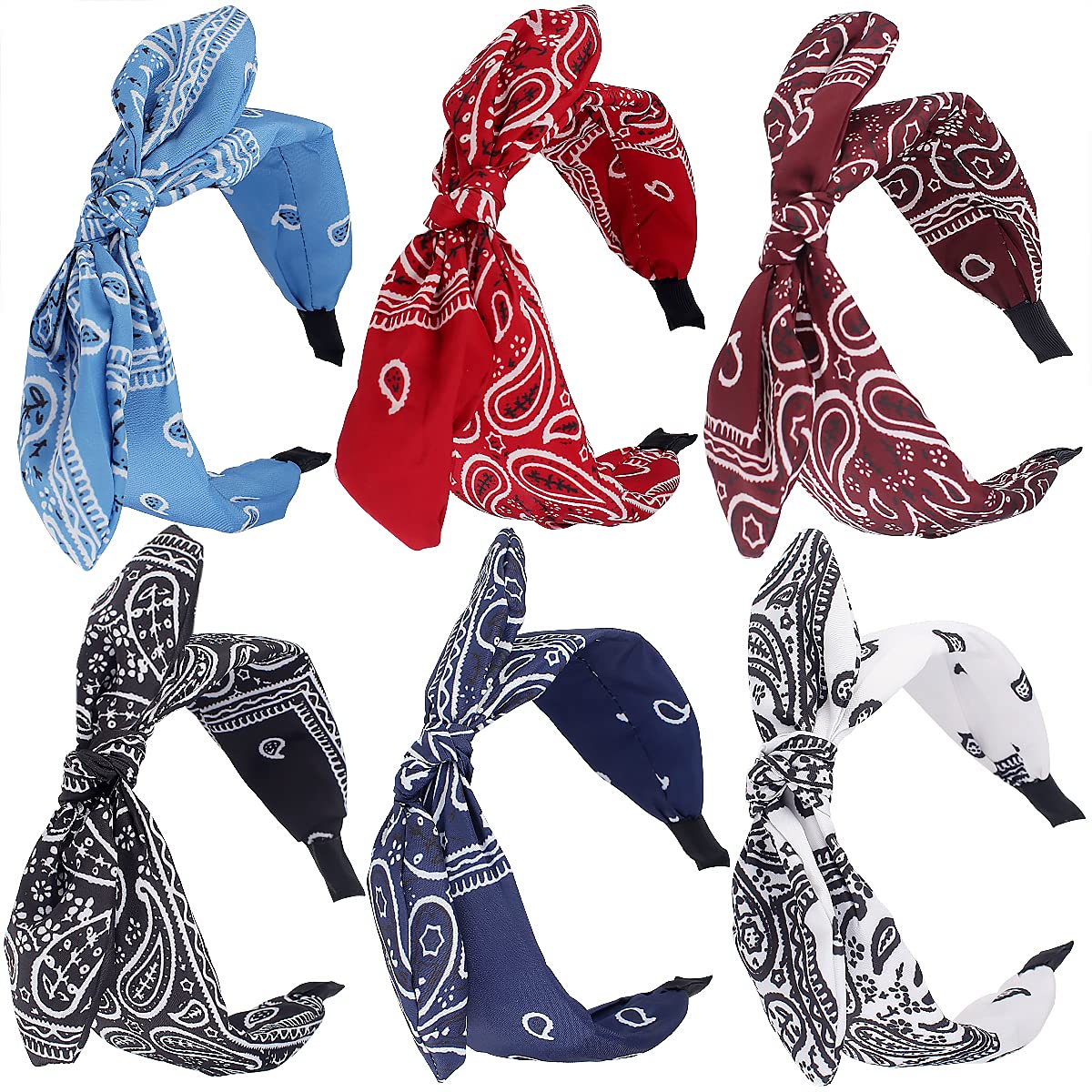 TOBATOBA diadema con nudo paisley y orejas de conejo removibles para looks divertidos.
