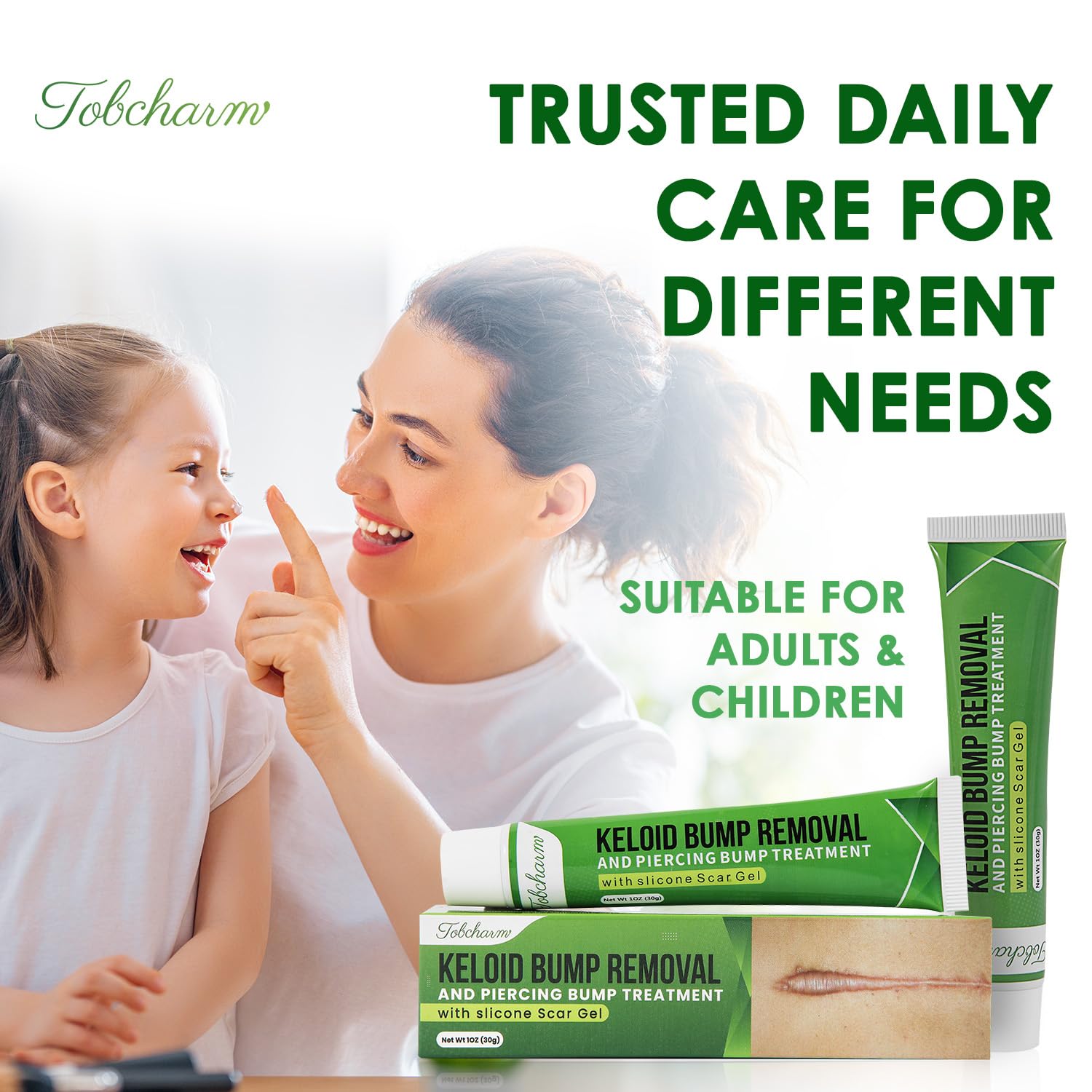 Tobcharm face scar area shows blended skin texture after use