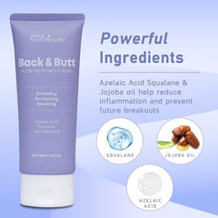Tobcharm tratamiento acné espalda crema para piel suave y clara.
