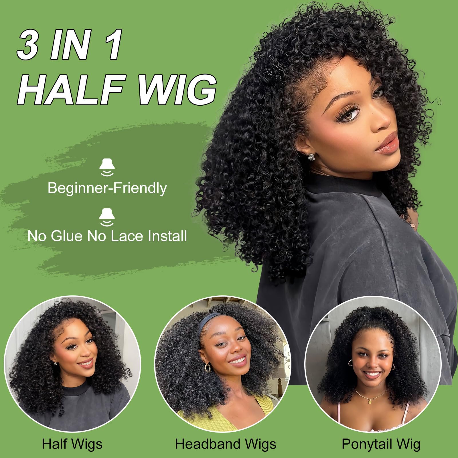 Tobeest kinky curly half wig 360 drawstring cap demonstrates adjustable fit