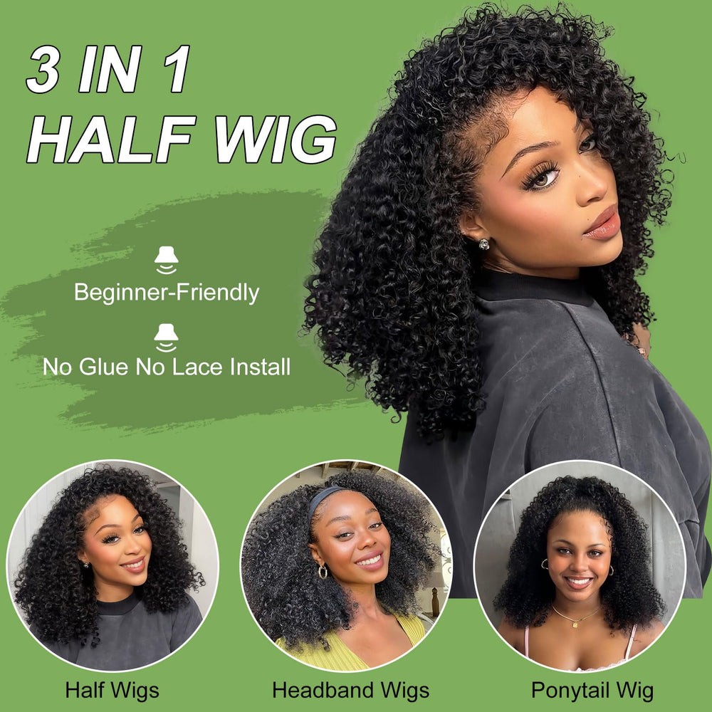 Tobeest kinky curly half wig 360 drawstring cap demonstrates adjustable fit