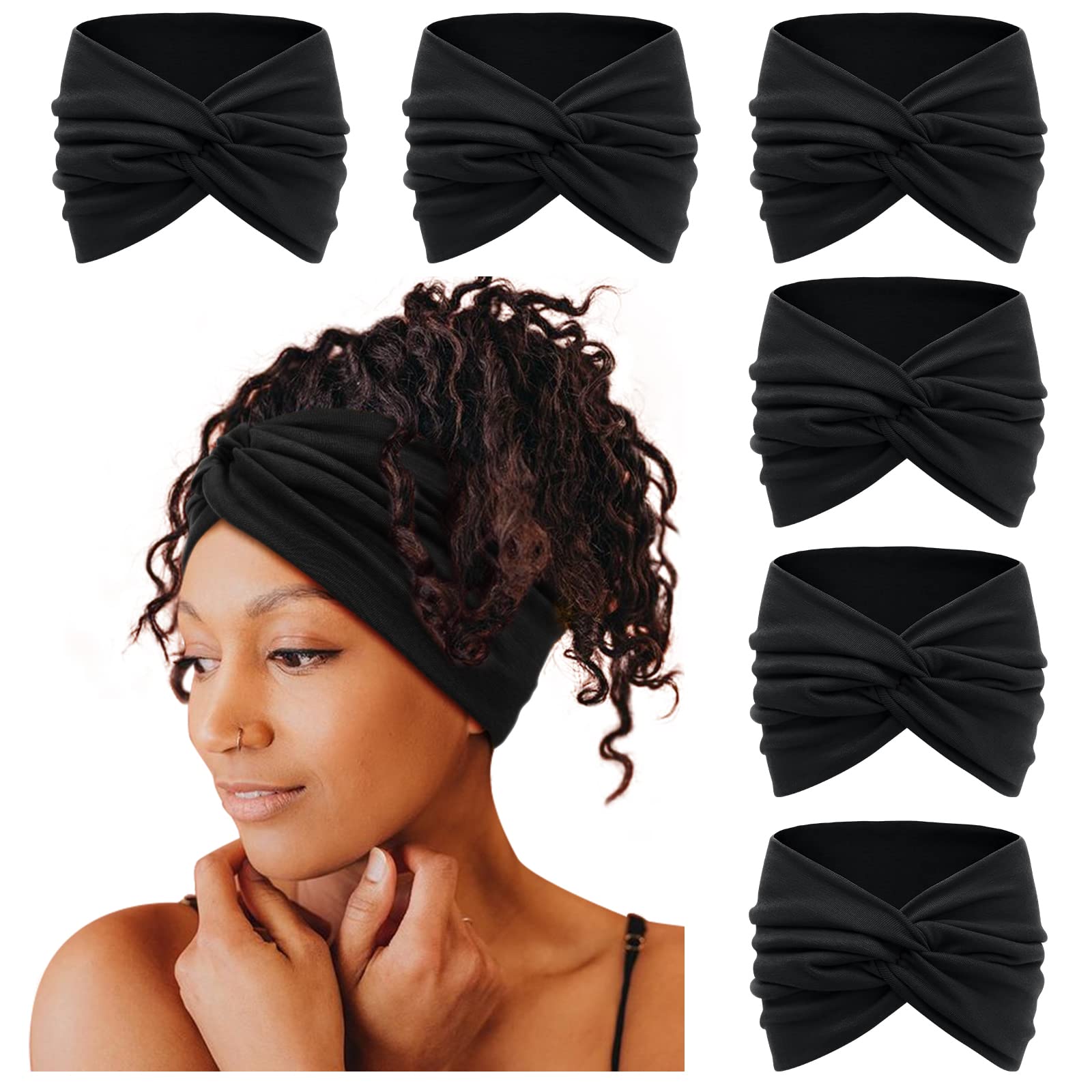 Tobeffect diadema amplia de turbante negro con nudo torcido, comodidad para todo el día.