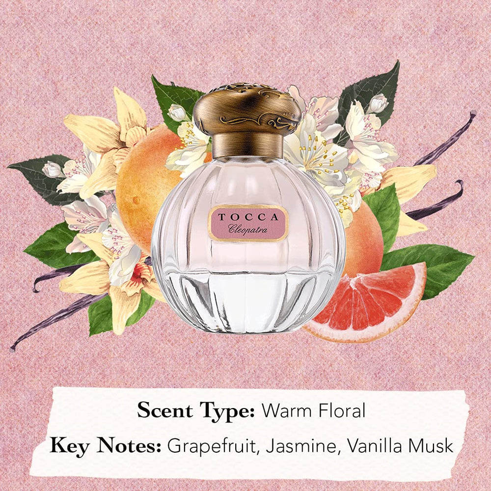 Tocca Cleopatra, etiqueta art deco y aroma duradero para guardar como recuerdo.