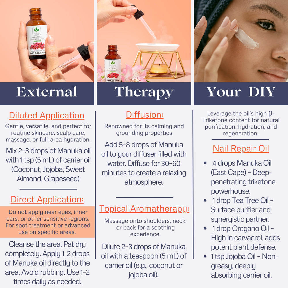 TODICAMP Aceite Manuka etiqueta clara, versátil para cosmética natural.
