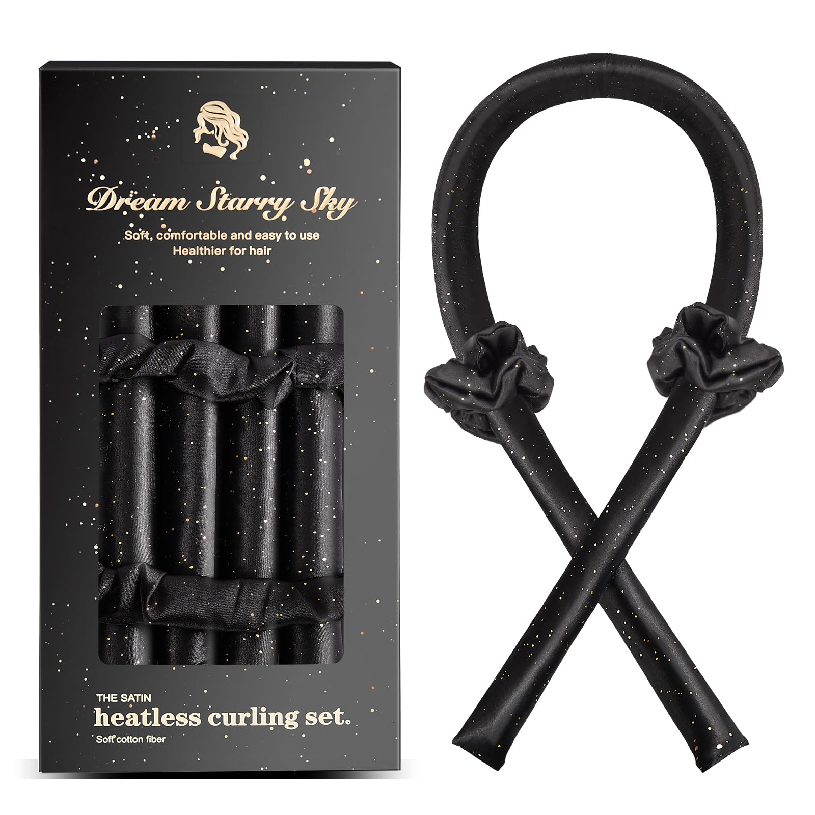 Toeah conjunto satin sin calor, diadema para dormir rizos suaves.