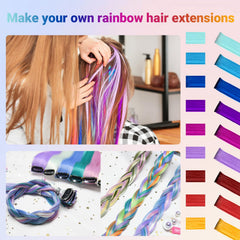 Extensiones TOFAFA con clips en color arcoíris para disfraces y fiestas.