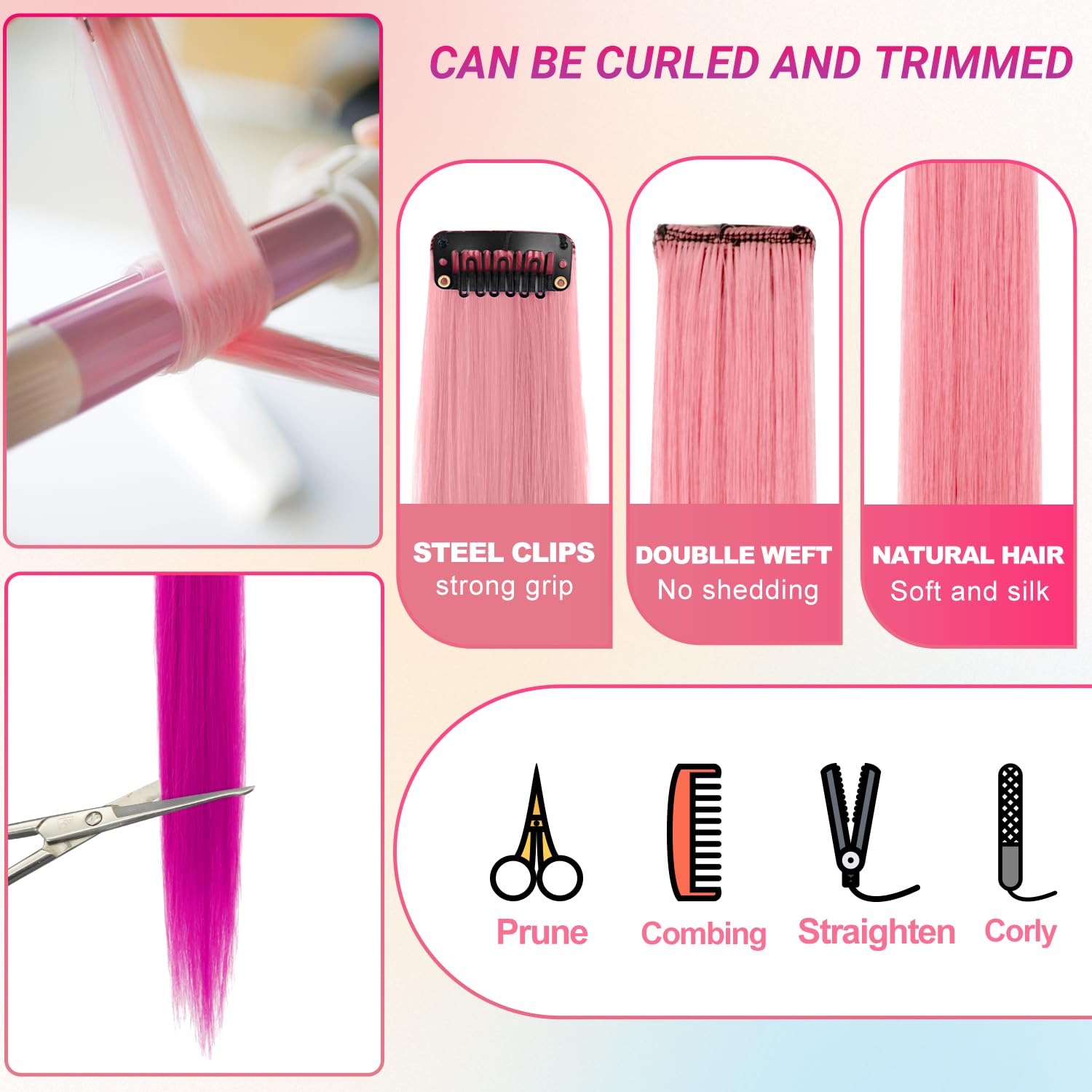 Extensiones sintéticas TOFAFA, resistentes al calor hasta 180°C, para peinar con plancha.