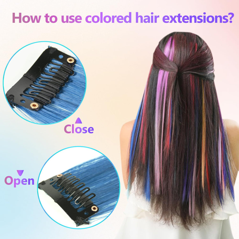 Piezas de pelo coloridas TOFAFA, con clip, 22 pulgadas, listas para fiestas y disfraces.