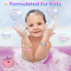 Toidgy Unicorn Bath Bombs colors and foam, creating a vibrant bath experience.