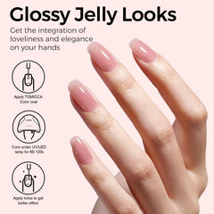 Esmalte gel rosa nude de TOMICCA en aplicación capa por capa para acabado suave