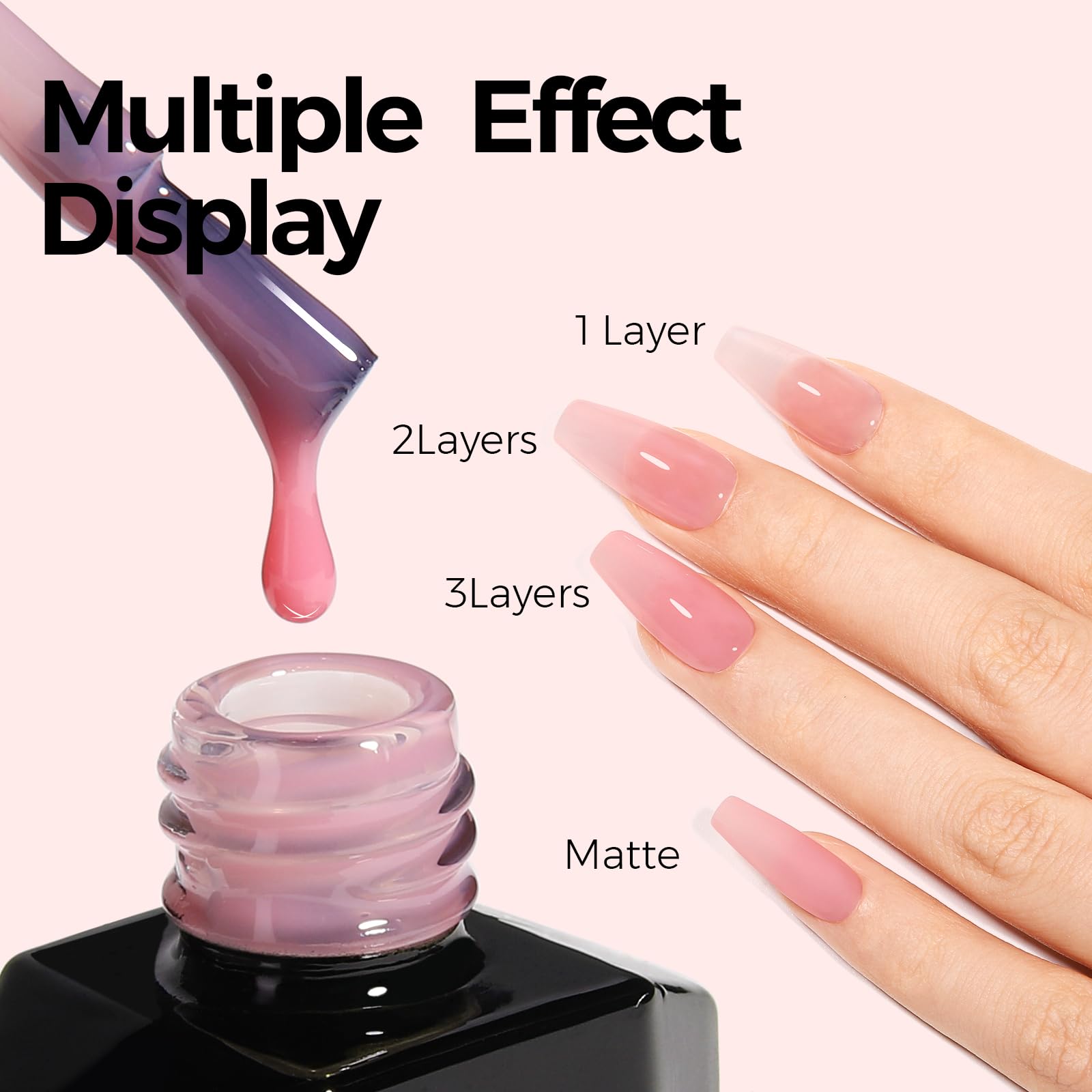 Esmalte rosado translúcido de TOMICCA para uñas con acabado brillante