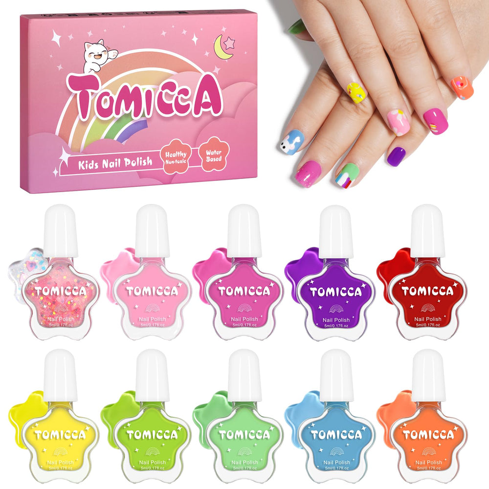 TOMICCA Esmalte de niños, conjunto de 10 colores, secado rápido para manualidades.