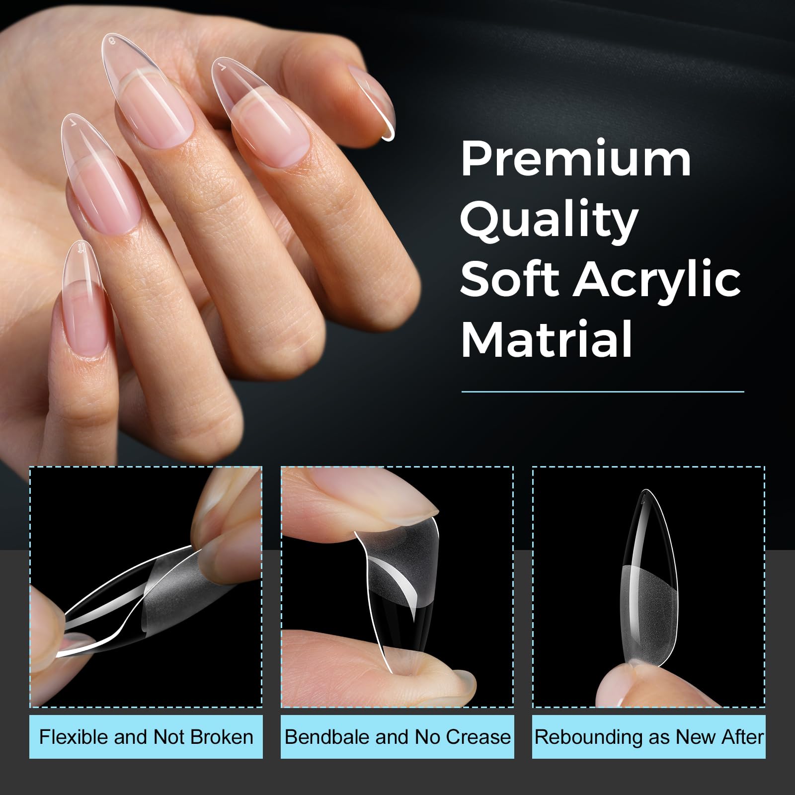 TOMICCA tips de gel en almendra con 12 tallas para ajuste perfecto