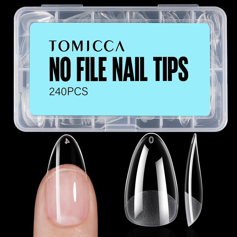 TOMICCA Uñas tips almendra media, cobertura clara para extensión.
