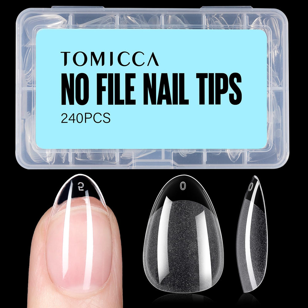 TOMICCA puntas de uñas almendra corta en caja, fácil selección de tamaño