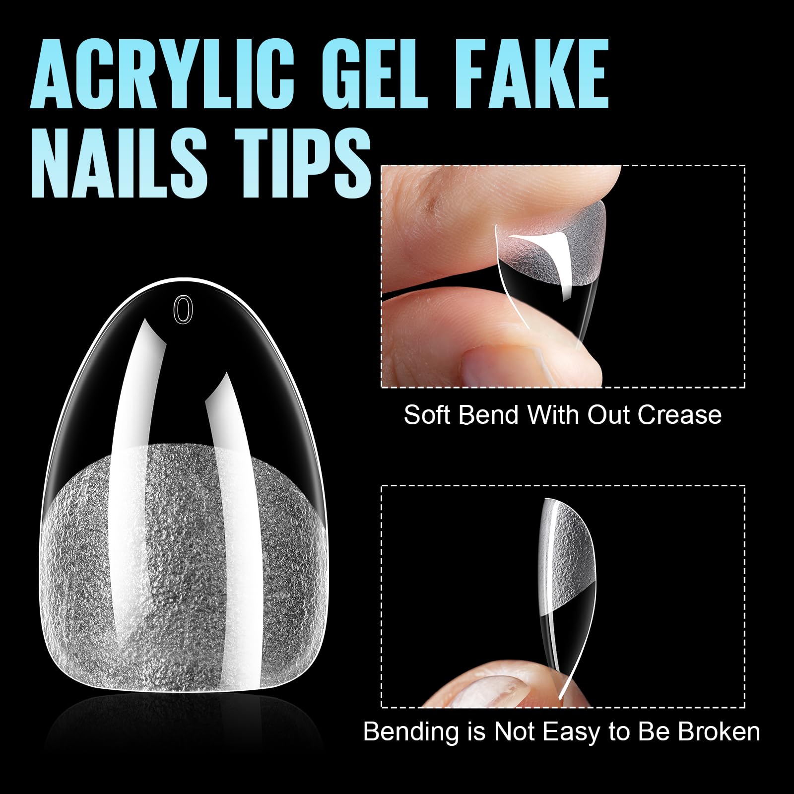 Puntas gel almendra de TOMICCA con acabado natural para uñas falsas