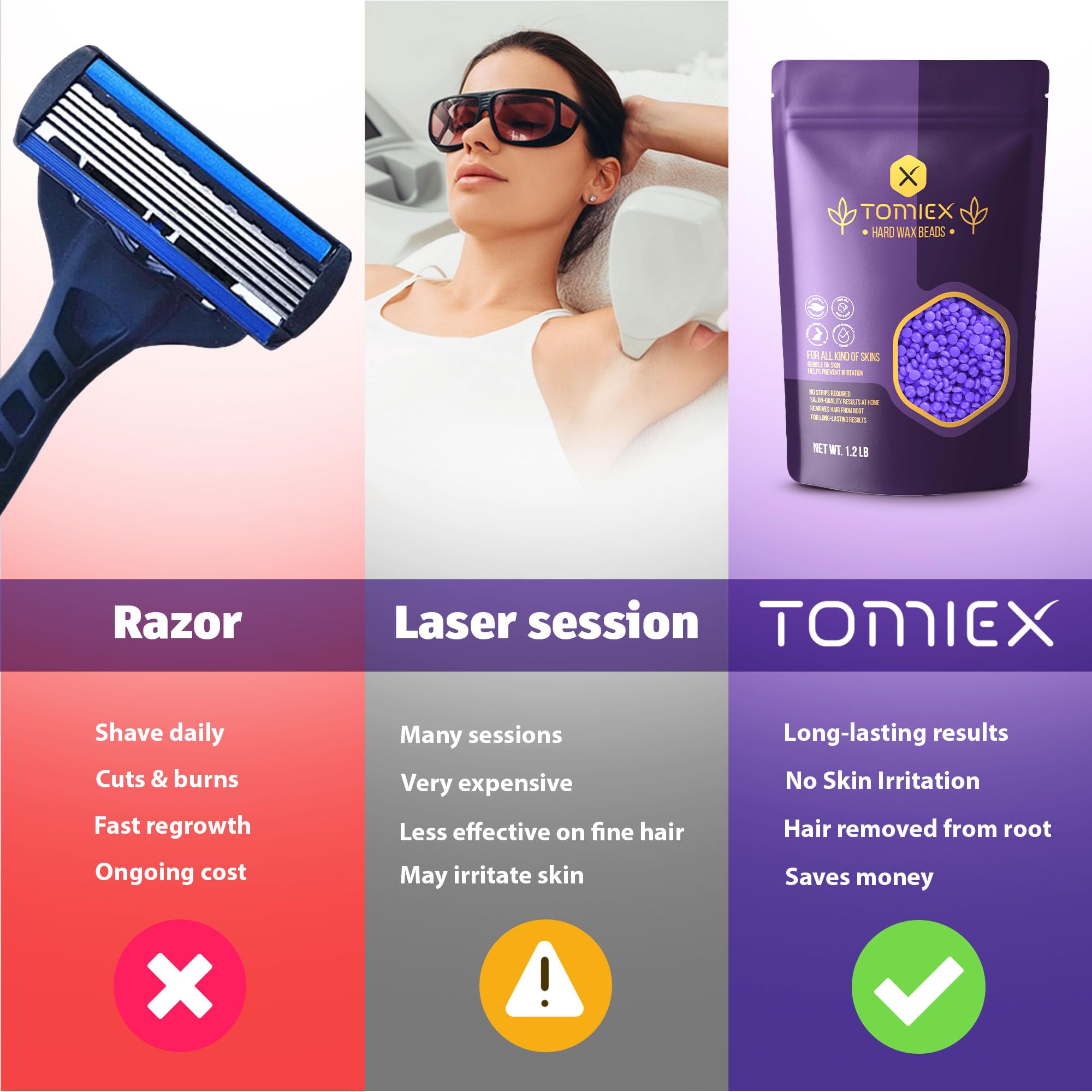 Tomiex cera dura sin tiras, opción suave para piel sensible en casa