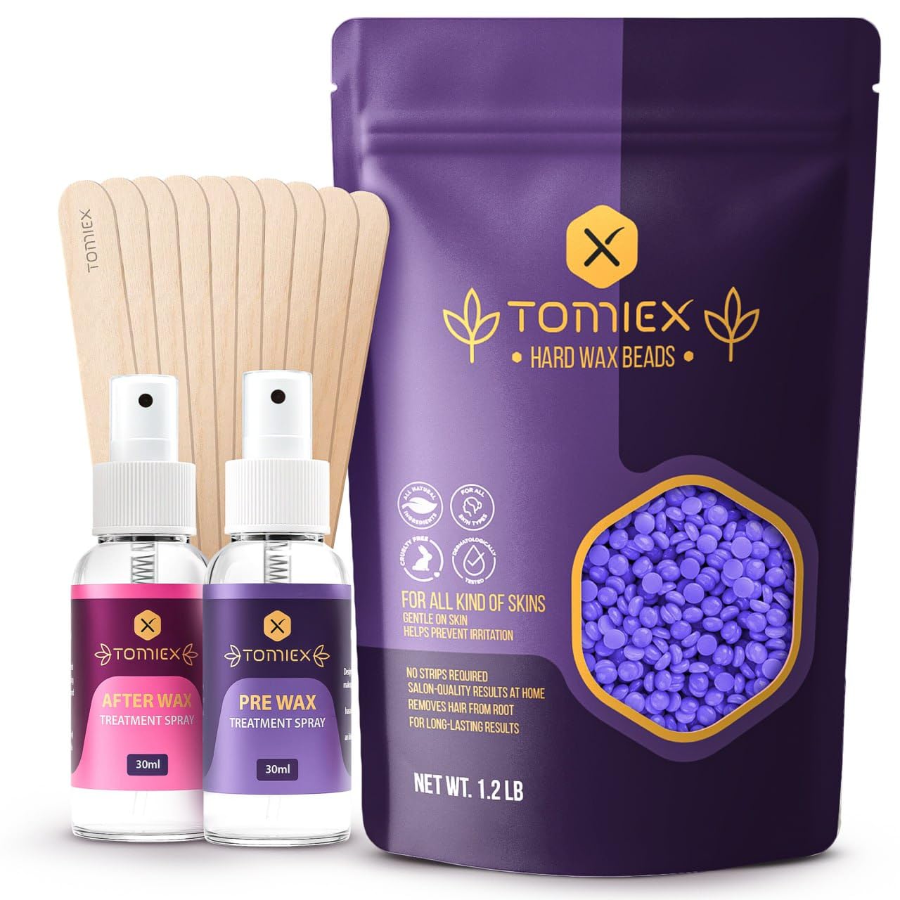 Tomiex perlas cera duro 1-2lb, depilación suave sin tiras para todo el cuerpo