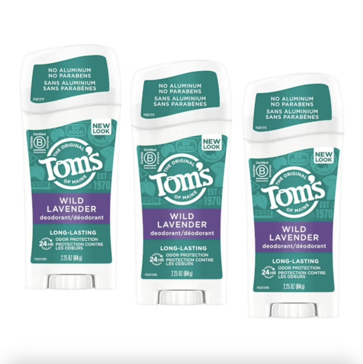 Tom's of Maine desodorante natural lavanda salvaje en envase para frescura diaria.