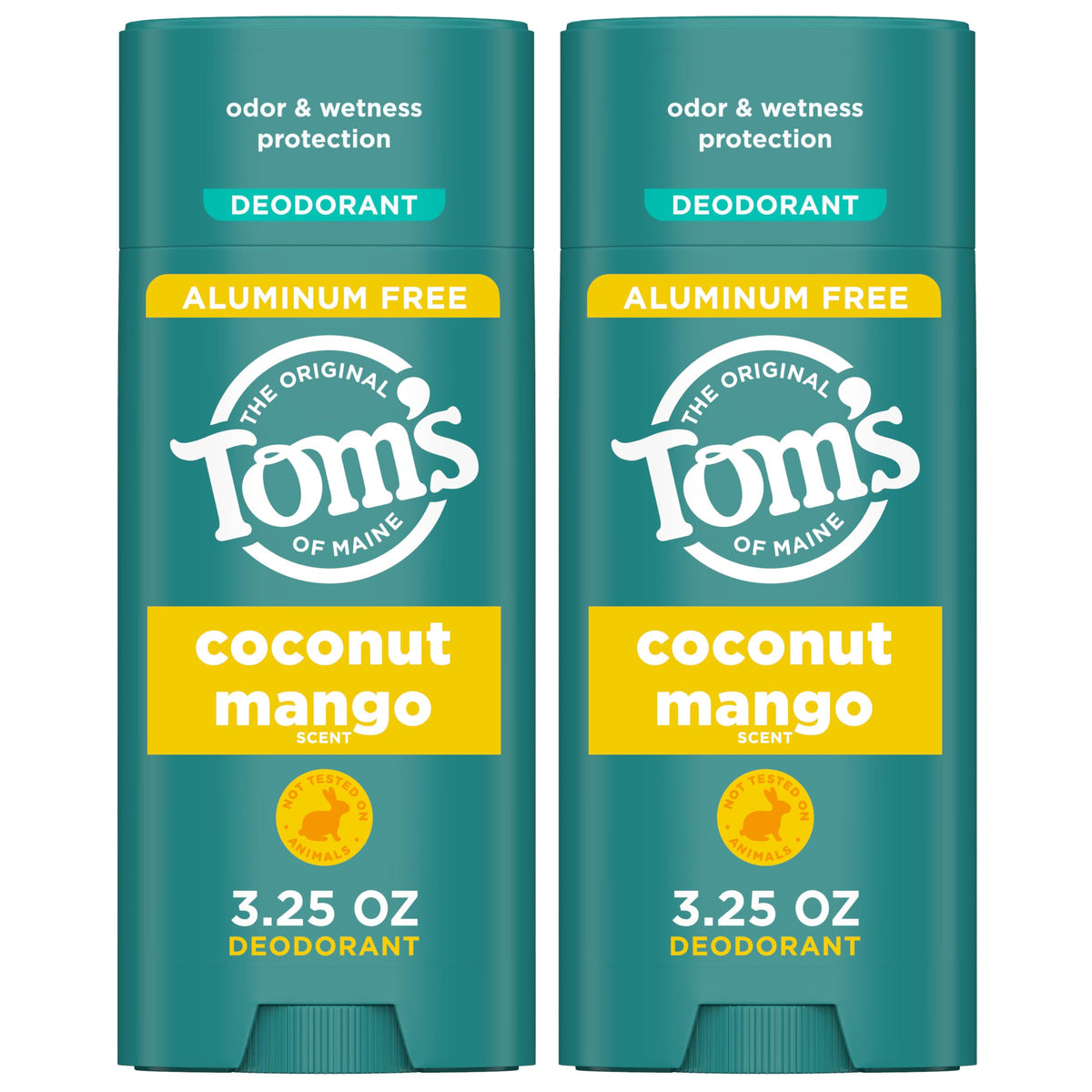 Tom's of Maine Coconut Mango: barra desodorante frontal con acabado claro.