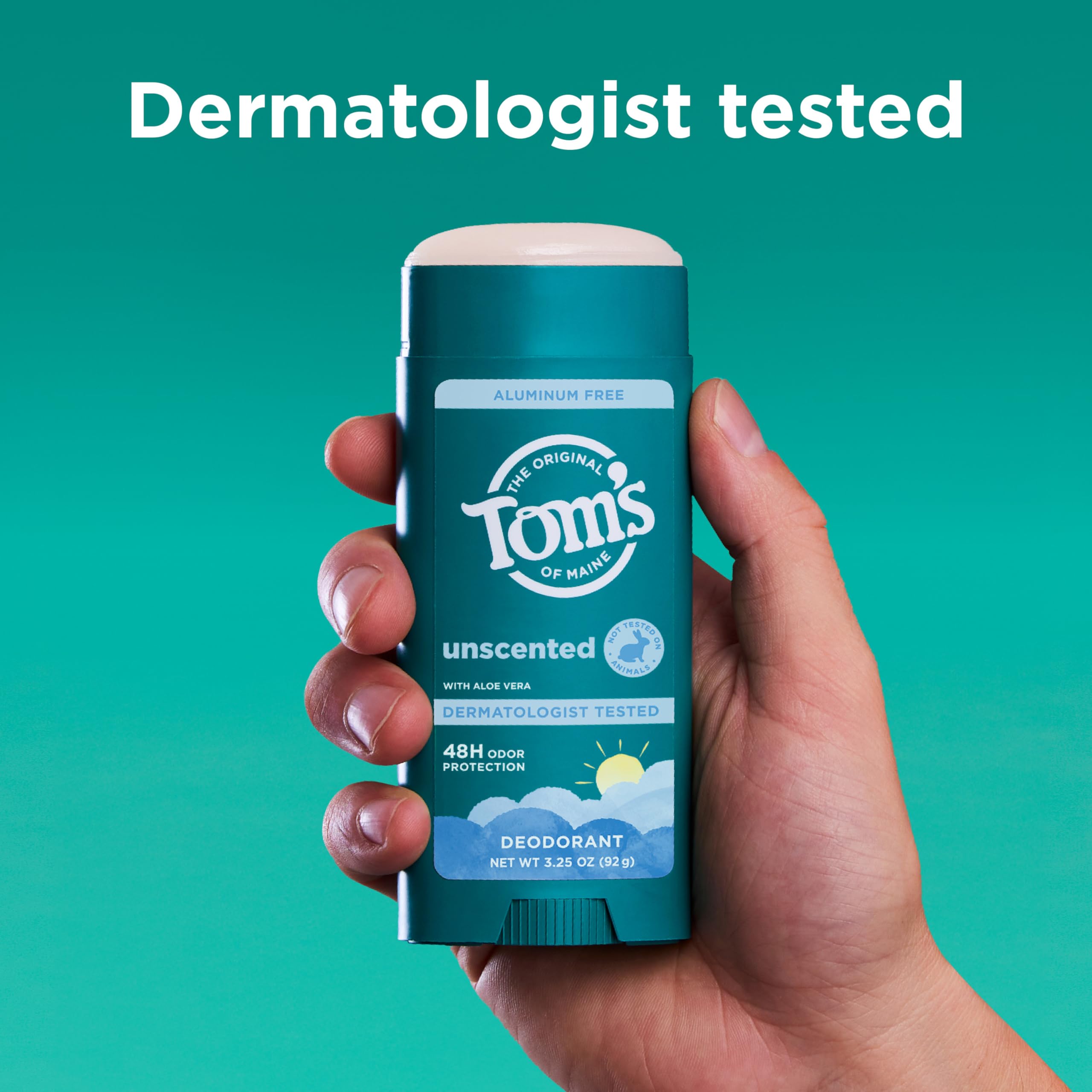 Tom’s of Maine Desodorante Natural sin fragancia, deslizamiento suave y aplicación clara.