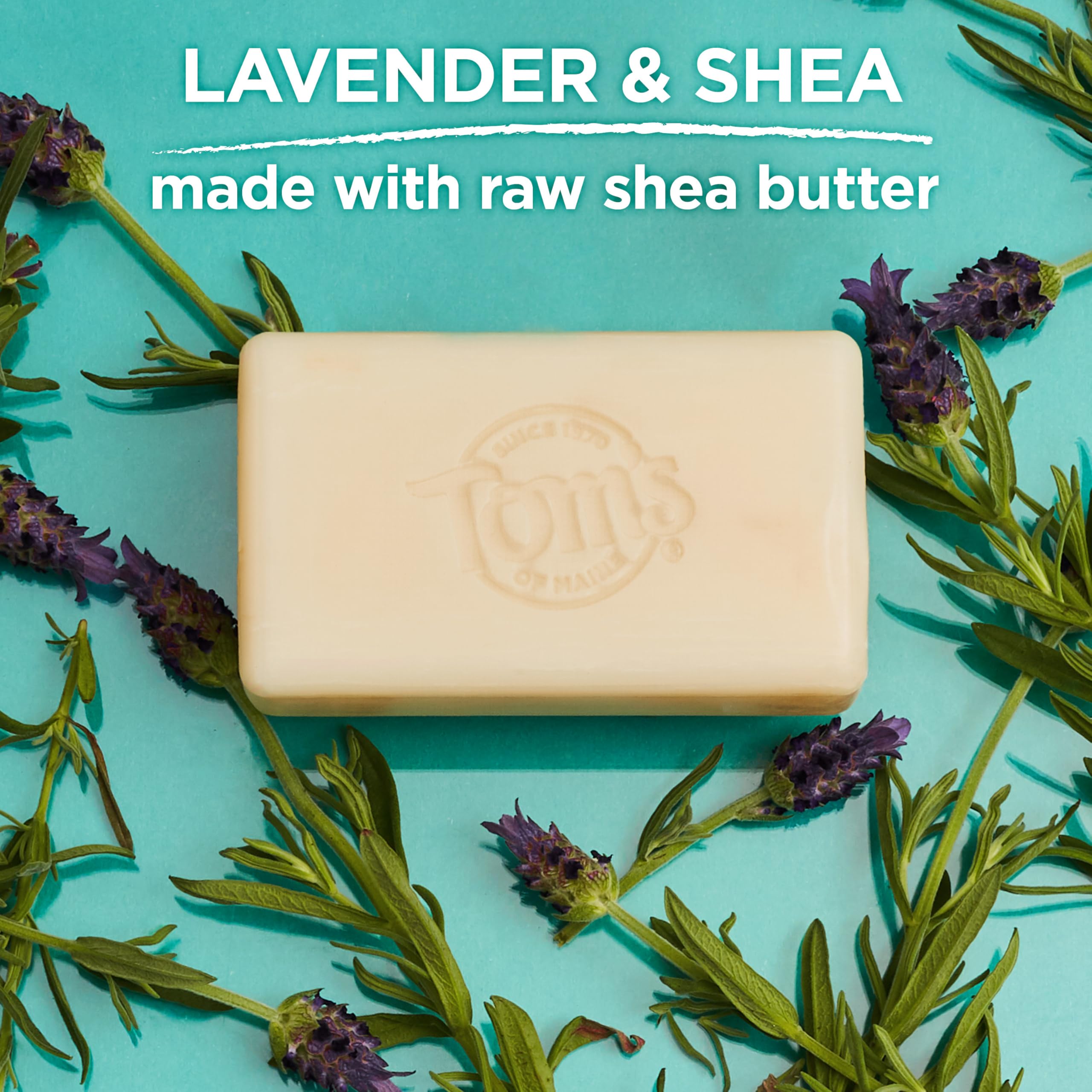 Tom's of Maine Jabon Natural Beauty Lavanda y Shea, uso diario en ducha para cuidado suave.